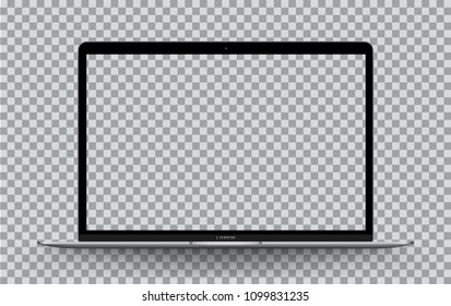 Computer notebook mockup and transparent screen for easy place demo. vector illustration. 
