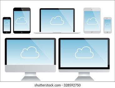 computer, notebook, smartphone, tablet illustration - cloud computing