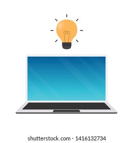 computer notebook vector. white background. wallpaper. free space for text. copy space. lamp idea vector.