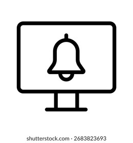 Computer Notification Icon Desktop Monitor with Alert Bell Symbol