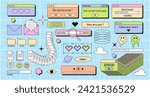 Computer Notification Vector Icons And Social Media Elements In Old School Nostalgic Psychedelic Retro Y2k Style