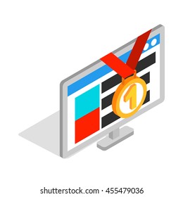 Computer number one icon in isometric 3d style on a white background