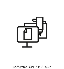 Computer numerically controlled program line icon. CNC, screen, paper, pencil. Industry concept. Can be used for topics like engineering, equipment, machinery.