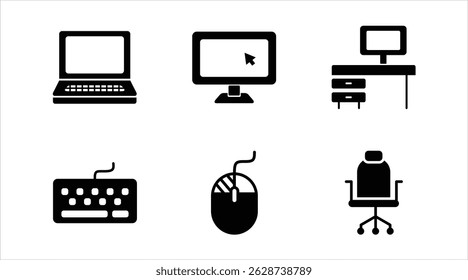 Computer Office Equipment Icon Vector Set