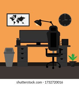 The computer office at home, working room concept, gaming gear concept. 
