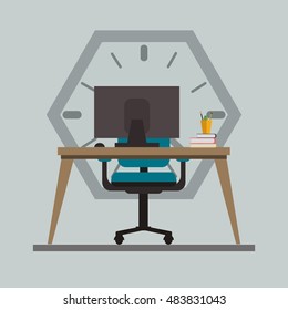 computer with office related icons 