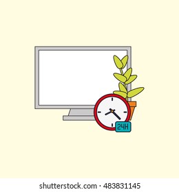 computer with office related icons 