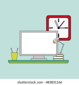 computer with office related icons 