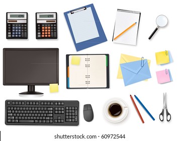 Computer and office supplies. Vector.