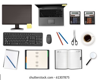 Computer and office supplies. Vector.