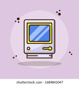 Computer Old And Monitor Old Vector Illustration. Flat Cartoon Style Suitable for Sticker, Wallpaper, Icon, etc.