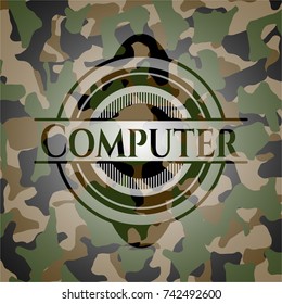 Computer on camo texture