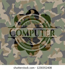 Computer on camouflage pattern