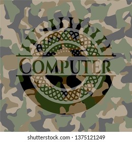 Computer on camouflage pattern