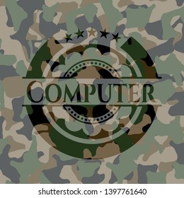 Computer on camouflaged pattern. Vector Illustration. Detailed.