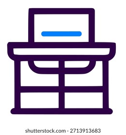 Computer on desk icon. A linear vector illustration of computer on desk isolated on white background.