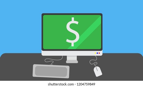 computer on desk illustration
