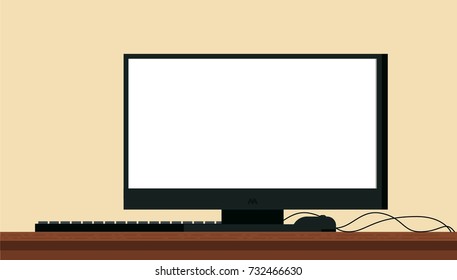 Computer on a desktop front view vector illustration 