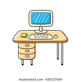 Computer On Office Table Isolated Work Stock Vector (Royalty Free ...