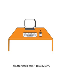The computer on the table
