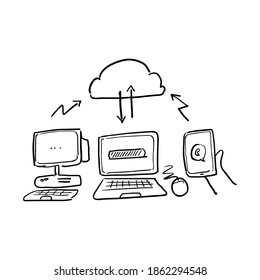 computer on working hand drawn