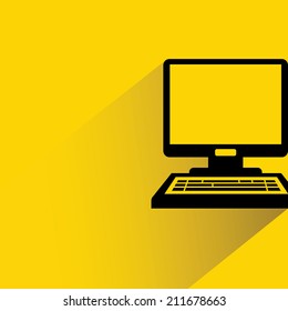 computer on yellow background, flat and shadow design