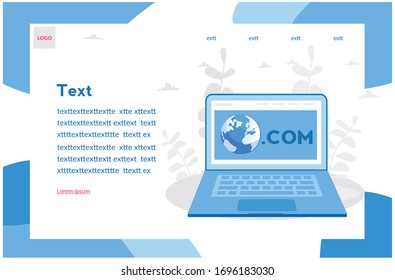 	
Computer with one of main domains, globe and com. Vector illustration for web banner, infographics, mobile. 