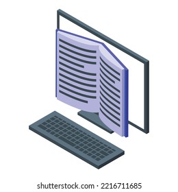 Computer online book icon isometric vector. Digital ebook. Reading cloud