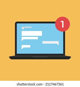 Computer-Online-Chat-Benachrichtigungen. Laptop mit Chat-Blasenbenachrichtigungen. Konzept der Online-Kommunikation. Vektorgrafik in Flachstil