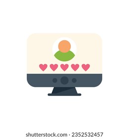 Vector plano de icono de citas en línea de computadora. Teléfono de Internet. Mensaje de red aislado