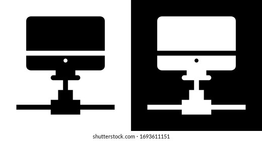 Computer online. Glyphe-Symbol in der weißen und schwarzen Version.