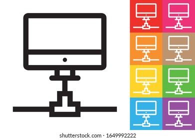 Equipo en línea. Icono De Línea Con Distinto Fondo De Color.