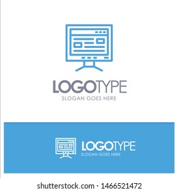Computer, Online, Study, Education Blue Outline Logo Place for Tagline. Vector Icon Template background