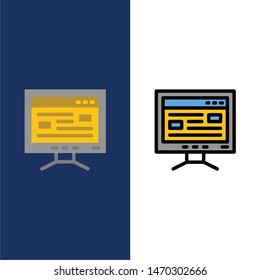 Computer, Online, Study, Education  Icons. Flat and Line Filled Icon Set Vector Blue Background. Vector Icon Template background