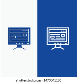 Computer, Online, Study, Education Line and Glyph Solid icon Blue banner Line and Glyph Solid icon Blue banner