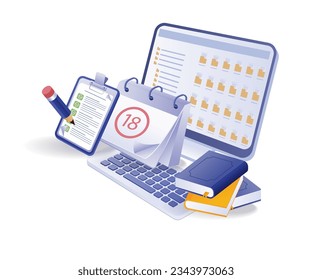 Computer online study folder isometric illustration