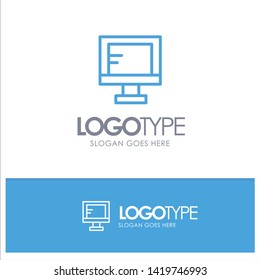 Computer, Online, Study, School Blue Outline Logo Place for Tagline