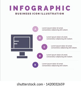 Computer, Online, Study, School Solid Icon Infographics 5 Steps Presentation Background