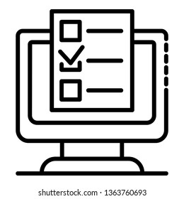 Computer online vote list icon. Outline computer online vote list vector icon for web design isolated on white background