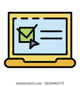 Icono de votación en línea de la computadora. Esquema de la computadora en línea de votación Vector icono de color plano aislado
