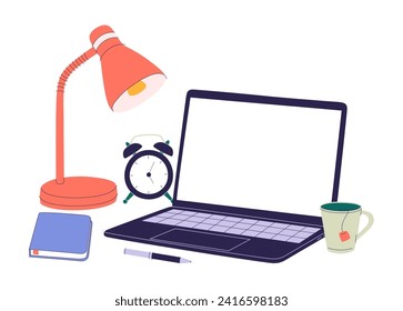 Computer, online web browser page on PC monitor for surfing, searching information. Screen sharing during video call, remote desktop concept. Flat vector illustration isolated on white background