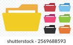 computer open data folder vector icon set in black, yellow and blue color. desktop save file ui symbol. information document organize folder sign. eps 10.