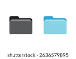 computer open data folder vector icon set in black, and blue color. desktop save file ui symbol. information document organize folder sign.