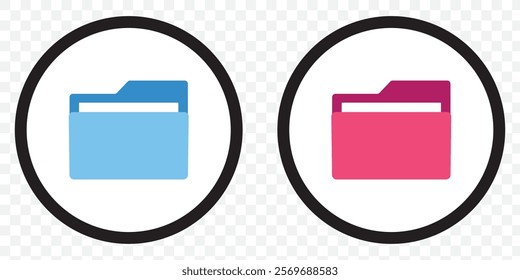 computer open data folder vector icon set in black, yellow and blue color. desktop save file ui symbol. information document organize folder sign. eps 10.