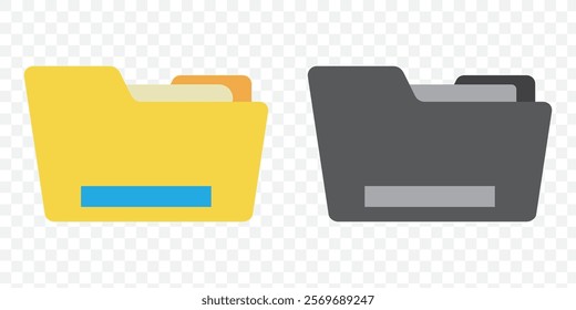 computer open data folder vector icon set in black, yellow and blue color. desktop save file ui symbol. File folder vector icons. File folders. File folder buttons. eps 10.