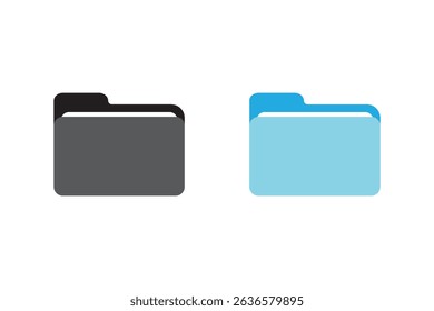 computer open data folder vector icon set in black, and blue color. desktop save file ui symbol. information document organize folder sign.