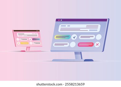 Computer with open pages concept of creating user interface screen with messages and notifications