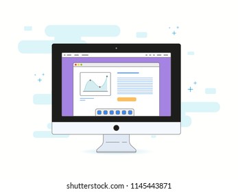 Computer with open web page flat business illustration