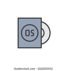Computer operating system filled outline icon, line vector sign, linear colorful pictogram isolated on white. OS installation disc symbol, logo illustration. Pixel perfect vector graphics