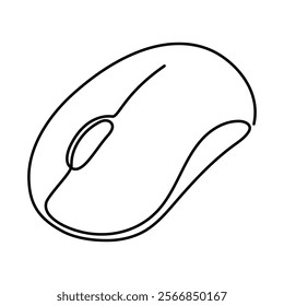 Computer optical mouse tool one line art,hand drawn input office device,idea laptop internet work drawing continuous contour.Online earning concept,minimalistic art drawing.Isolated.Editable stroke.